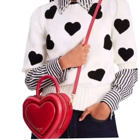 NEW Kate Spade Pitter Patter 3D Heart Crossbody Leather Satchel Perfect Cherry! - Picture 5 of 11